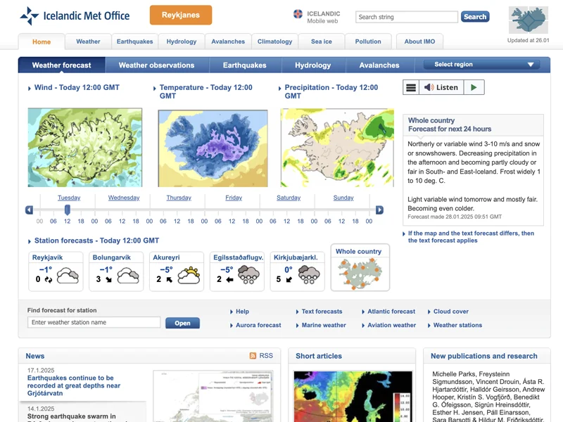 アイスランド気象庁の公式サイト